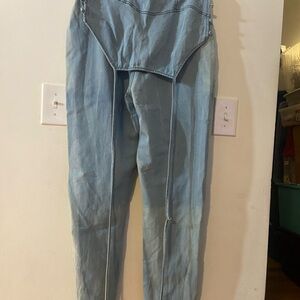 Women's Light Blue Jean Strappy Back Overalls Size L